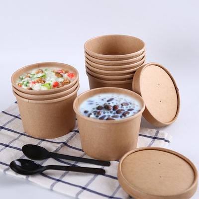 PLA Coating Disposable Biodegradable Take Out Containers Kraft Paper Soup Bowl 16oz 24oz