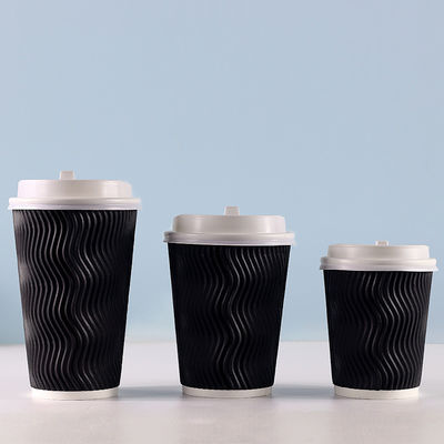 400ml PLA  Sturdy Durable Corrugated Paper 12oz Ripple Cups With Lids