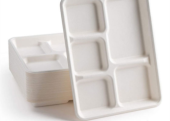 School Disposable Biodegradable Bagasse Tableware 6 5 3 Compartment Lunch Tray