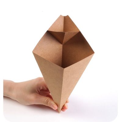 Pe Coated French Fries Paper Disposable Cone Cups Kraft Paper Box With Sauce