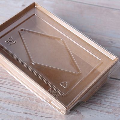500ml 600ml Kraft Paper Tray Sushi Food Box 300gsm Disposable Food Containers With Lids