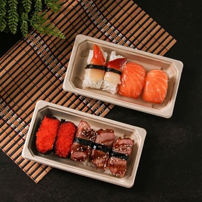 11g Dinnerware Fast Food Biodegradable Bagasse Tableware Sushi Tray With Pet Lid