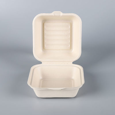 Nontoxic 21g Biodegradable Bagasse Tableware Pulp Clamshell 6 Inch Bagasse Burger Box