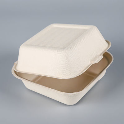 Nontoxic 21g Biodegradable Bagasse Tableware Pulp Clamshell 6 Inch Bagasse Burger Box