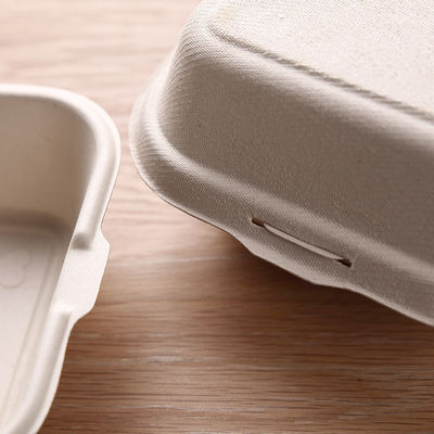 Nontoxic 21g Biodegradable Bagasse Tableware Pulp Clamshell 6 Inch Bagasse Burger Box