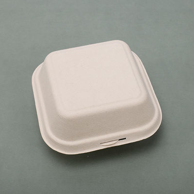 Nontoxic 21g Biodegradable Bagasse Tableware Pulp Clamshell 6 Inch Bagasse Burger Box