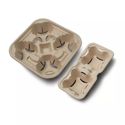 Plastic Free Biodegradable Bagasse Tableware 2/ 4 Cup 28g Take Out Paper Cup Carrier