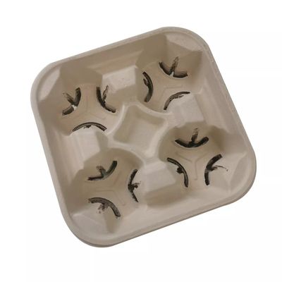 Plastic Free Biodegradable Bagasse Tableware 2/ 4 Cup 28g Take Out Paper Cup Carrier