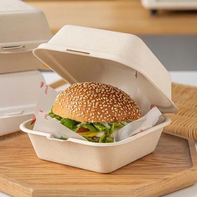 Virgin 21g Disposable Hamburger Clamshell Box Sugarcane Bagasse Takeaway Boxes