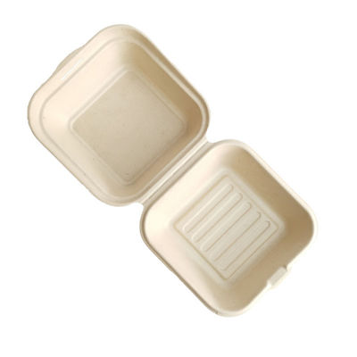 Virgin 21g Disposable Hamburger Clamshell Box Sugarcane Bagasse Takeaway Boxes