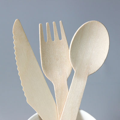 140mm Disposable Wooden Dinner Party Cutlery Set Biodegradable Forks Knives And Spoons
