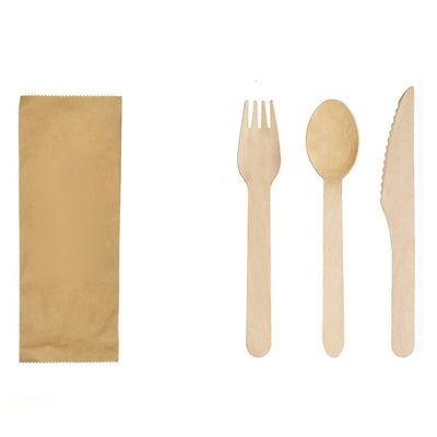 140mm Disposable Wooden Dinner Party Cutlery Set Biodegradable Forks Knives And Spoons