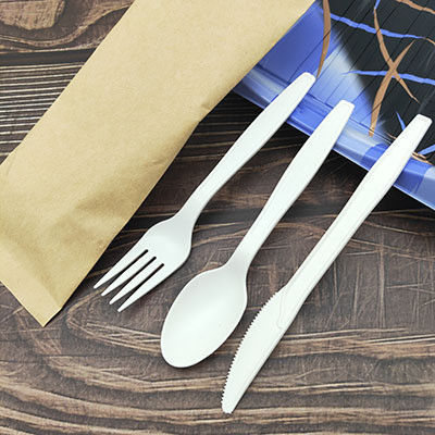 6inch Biodegradable Cornstarch Tableware Individually Wrapped Disposable Cutlery Set