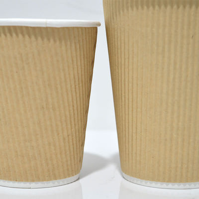 90MM PS PLA Recyclable 12oz Kraft Ripple Paper Cups Tripple Wall For Coffee