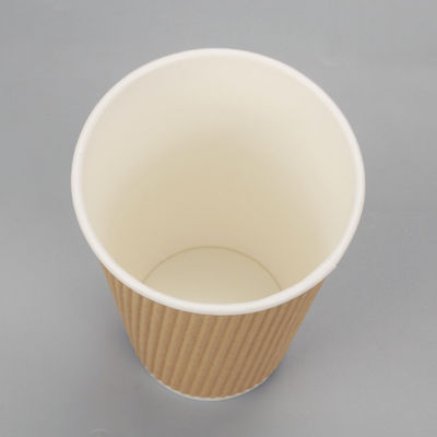 90MM PS PLA Recyclable 12oz Kraft Ripple Paper Cups Tripple Wall For Coffee