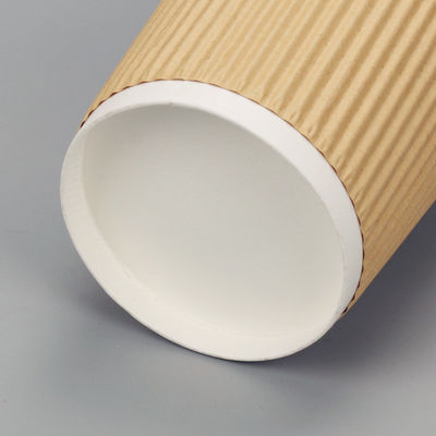90MM PS PLA Recyclable 12oz Kraft Ripple Paper Cups Tripple Wall For Coffee