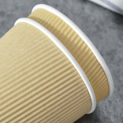 90MM PS PLA Recyclable 12oz Kraft Ripple Paper Cups Tripple Wall For Coffee