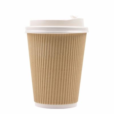 90MM PS PLA Recyclable 12oz Kraft Ripple Paper Cups Tripple Wall For Coffee