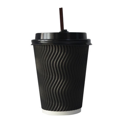400ml PLA  Sturdy Durable Corrugated Paper 12oz Ripple Cups With Lids