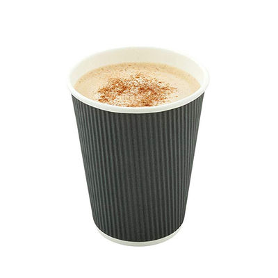 400ml PLA  Sturdy Durable Corrugated Paper 12oz Ripple Cups With Lids