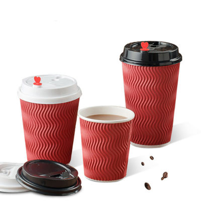 280gsm Bubble Boba Disposable Ripple Wall Paper Cold Drink Cups With Lids