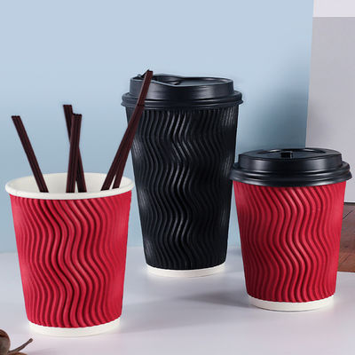 280gsm Bubble Boba Disposable Ripple Wall Paper Cold Drink Cups With Lids