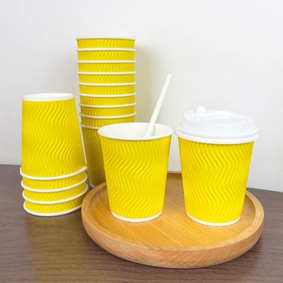 4oz 120ml 8oz 250ml Disposable Paper Cups Yellow Coffee Cups With Lid Ripple Wall