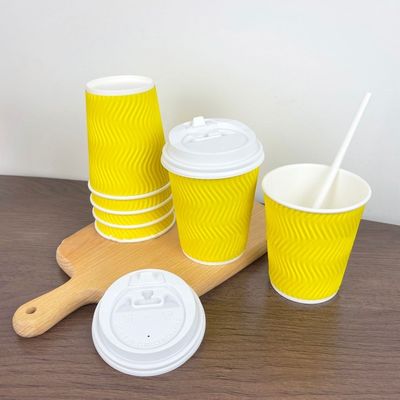 4oz 120ml 8oz 250ml Disposable Paper Cups Yellow Coffee Cups With Lid Ripple Wall