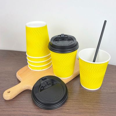 4oz 120ml 8oz 250ml Disposable Paper Cups Yellow Coffee Cups With Lid Ripple Wall