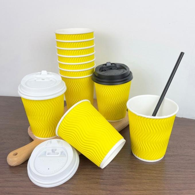 4oz 120ml 8oz 250ml Disposable Paper Cups Yellow Coffee Cups With Lid